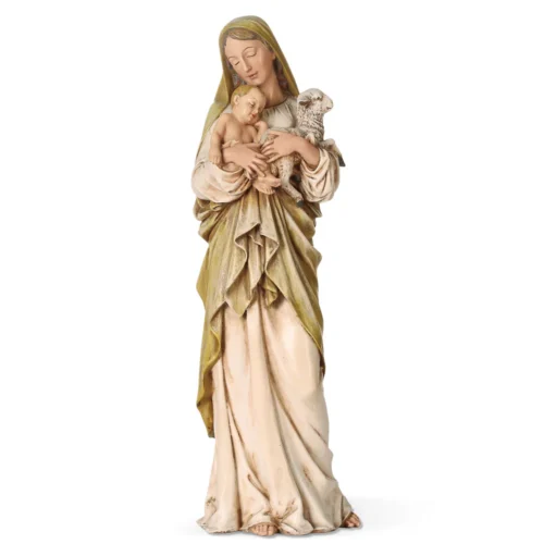 Virgen con niño Jesus y cordero 31cm