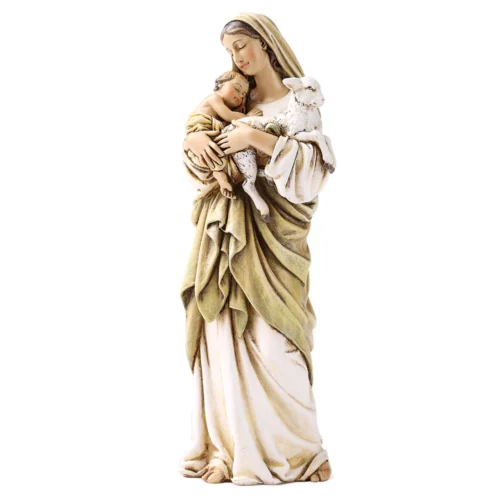 Virgen con niño Jesus y cordero 16cm