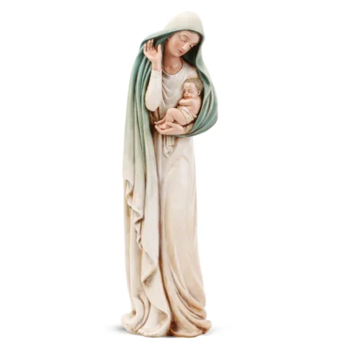 Virgen con Niño Jesus manto verde 30cm